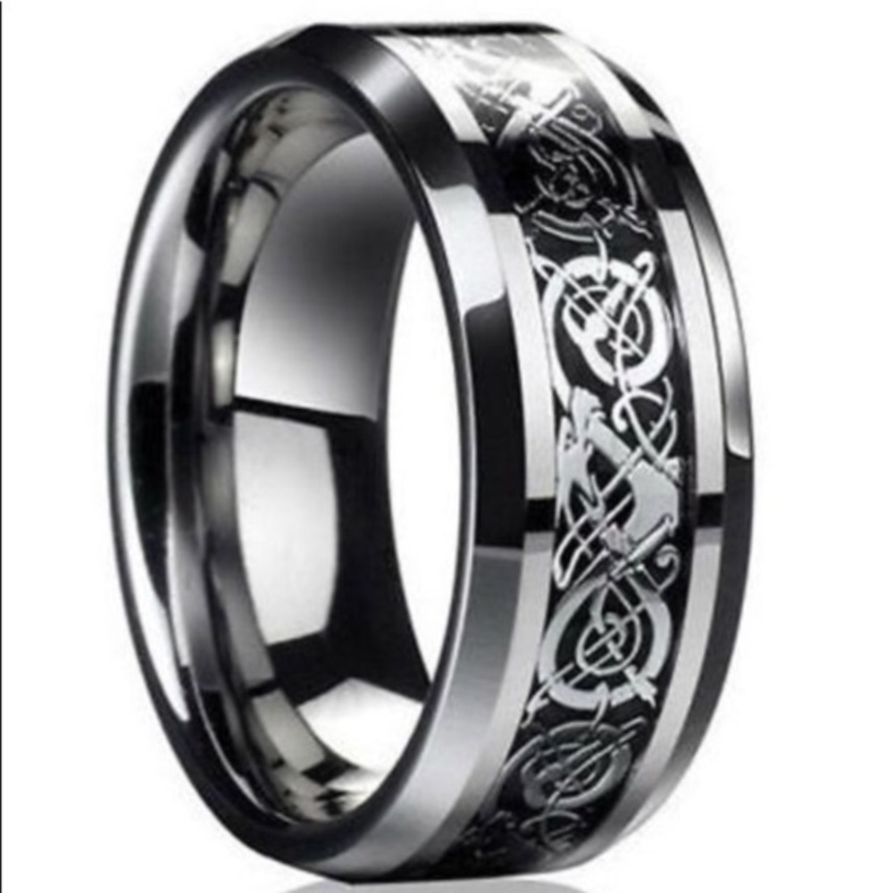 👑Men Celtic silver dragon 8MM wide stainless